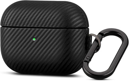 Leather Case - for AirPods Pro 2 Case Cover with Keychain - Selected Skin-friendly Leather, Carbon Fibre Texture, Handmade Shockproof Hard Cover for AirPods Pro 2nd Generation Earbuds - Black