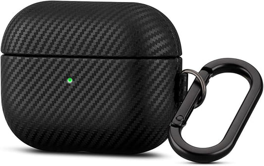 Leather Case - for AirPods Pro 2 Case Cover with Keychain - Selected Skin-friendly Leather, Carbon Fibre Texture, Handmade Shockproof Hard Cover for AirPods Pro 2nd Generation Earbuds - Black