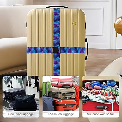2PC,Galaxy Pattern Luggage Strap 1.97 x 70.84 inch Blue Purple Abstract Design Adjustable Suitcase Belt Durable Nylon Baggage Identifier for Cosmic Travel Style