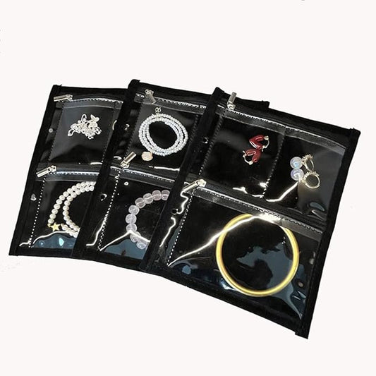 GSXRB Travel Jewelry Organizer Case with Clear Zipper Pouches,3pcs Velvet Jewelry Storage Book Binder, Multi-Layer Inner Pages for Earrings/Rings/Necklace/Bracelet, Compact & Waterproof(Black lining)