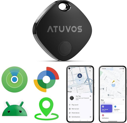 ATUVOS 2025 New Upgraded Dual System Air Tracker Tag-1 Pack, Compatible with iOS Apple Find My & Android Google Find Hub APP (Not for Huawei), Bluetooth Tracker for Keys, Luggage, Backpacks, Suitcases