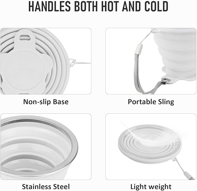 JBER Silicone Collapsible Travel Cup, 4 Pack Silicone Folding Camping Cup with Lids Expandable Drinking Cup for Outdoor Hiking Travel (White Translucent)