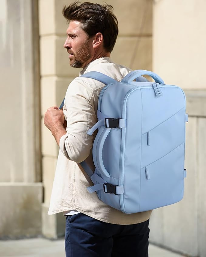 Capolo Travel Backpack for Women Men Waterproof Laptop Backpack Flight Approved Carry On Backpack Overnight Weekender Bag College Bookbag for Business, Work, Traveling Fits 15.6 '' Laptop,Light Blue