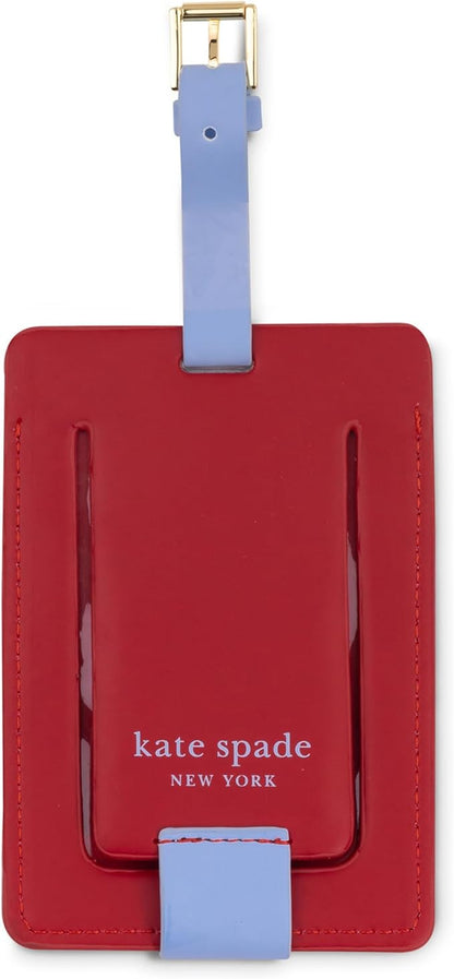 Kate Spade New York Leatherette Luggage Tag with Secure Strap, Colorful Suitcase Identifier for Travel, Monogram Bag Tag ID, A