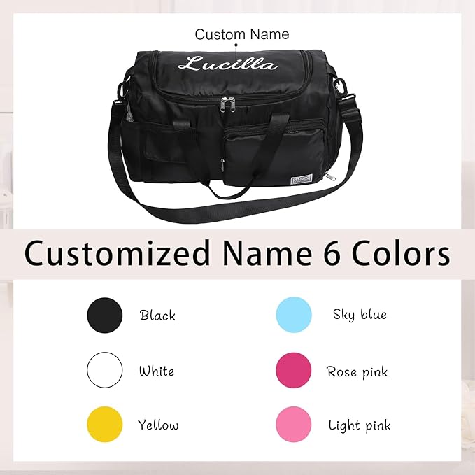 Personalized Duffel Bag Custom Sport Gym Travel Bags Embroidered Name Text Customized Dry Wet Separated Weekend Waterproof Bag for Women Men (B-Black)