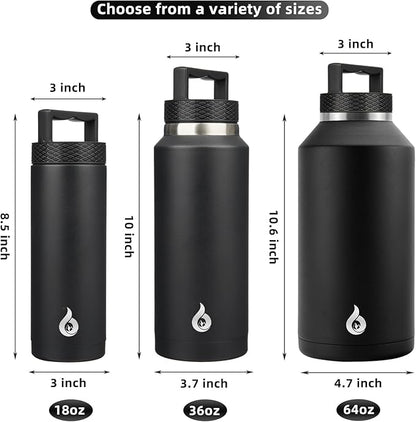 BJPKPK Insulated Water Bottles, Dishwasher Safe 36 oz Water Bottle with Handle, Leakproof BPA Free Thermal Flasks, Stainless Steel Jug for Sports, Black