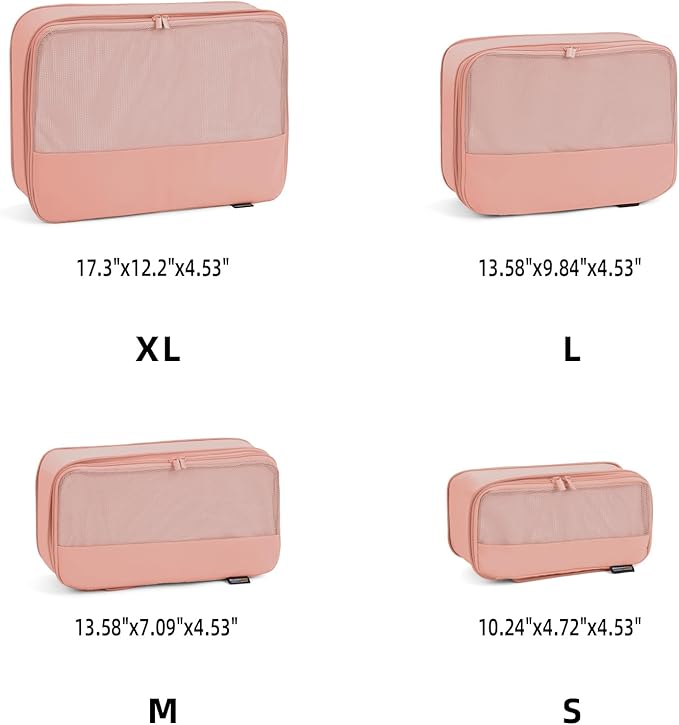 4 Piece Compression Packing Cubes for Suitcases and Backpack, Lightweight Travel Organizer Bags (Dusty Pink)