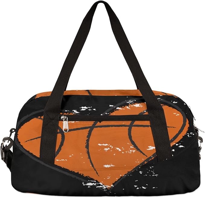 Heart Shape Basketball Sports Pattern Gym Duffle Bag for Kids,Sports Bag for Teens Boys & Girls Small Waterproof Overnight Weekender Carry School Practice Travel Bag