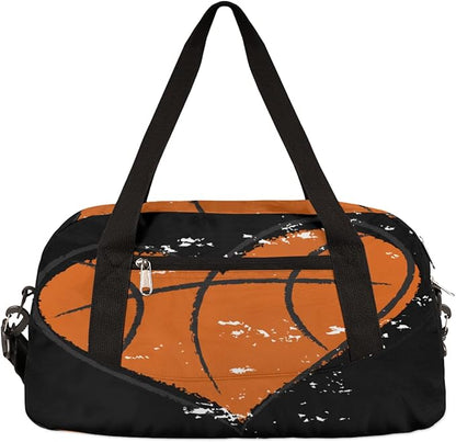 Heart Shape Basketball Sports Pattern Gym Duffle Bag for Kids,Sports Bag for Teens Boys & Girls Small Waterproof Overnight Weekender Carry School Practice Travel Bag