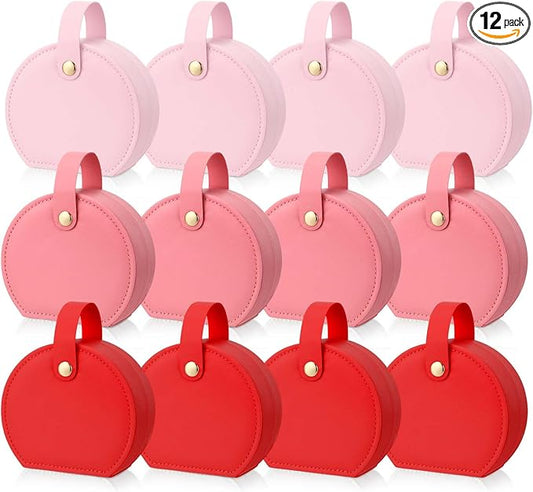 Weysat 12 Pack Travel Jewelry Case Bulk Mini Leather Bridesmaid Jewelry Gift Box Small Earring Storage Organizer (Red,Dark Pink,Pink)