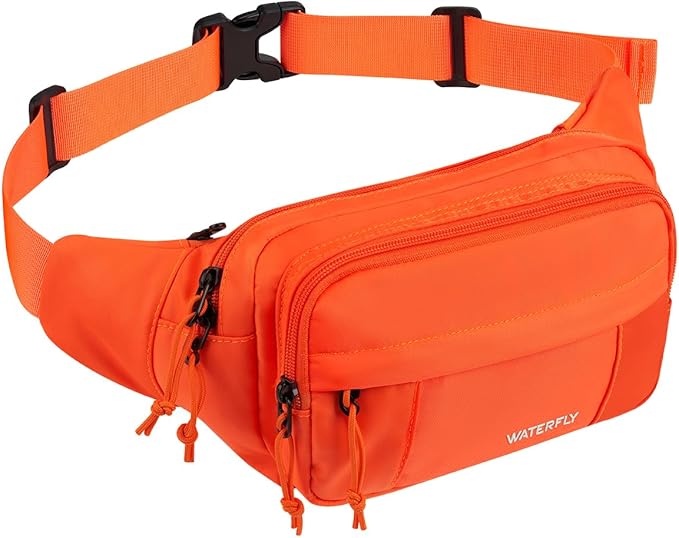 WATERFLY Fanny Pack Waist Packs: Large Crossbody Fanny Packs for Women Men with 5 Zipper Pockets Adjustable Strap Waist Bags Hip Pack for Traveling Cycling Running Hiking-Orange