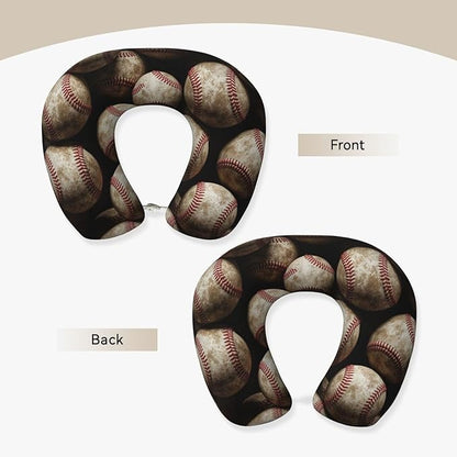Comfortable Travel Pillow for Pain Relief Sleeping, Memory Foam Airplane Car Neck Pain Pillows Vintage Baseball Ball, Funny Chin Head Support Cushion