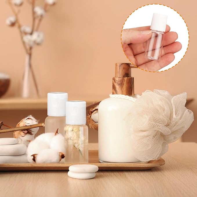 200 Pack 0.35 oz Plastic Bottles with Top Caps, Clear Empty 10 ml Flip Top Cosmetic Bottles for Lotion and Shampoo, Travel-Friendly, BPA-Free