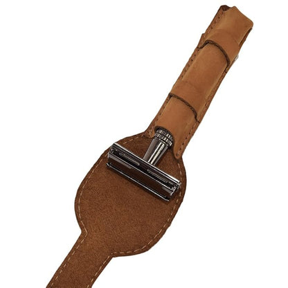 Hide & Drink, Leather Double Edge Safety Razor Protective Case, Shaving Travel Pouch, Handmade (Old Tobacco)