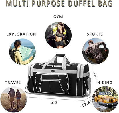 Travel Duffle Bags for Men 26" Black Weekender Over Night Carry On Bag, Lightweight Extra Large Oxford Duffel Gym Sturdy Luggage Water-proof foldable Holdall