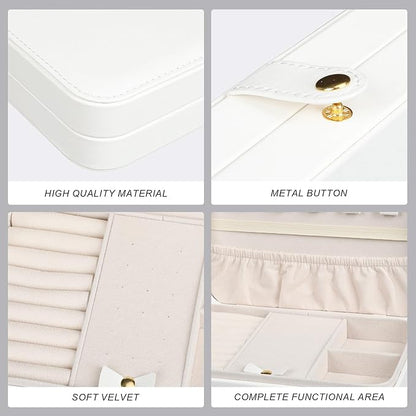 Small Jewelry Box, Travel Jewelry Case Portable Jewelry Boxes for Women, 2-Layer Mini Jewelry Travel Organizer, Gift for Women Girls,White D