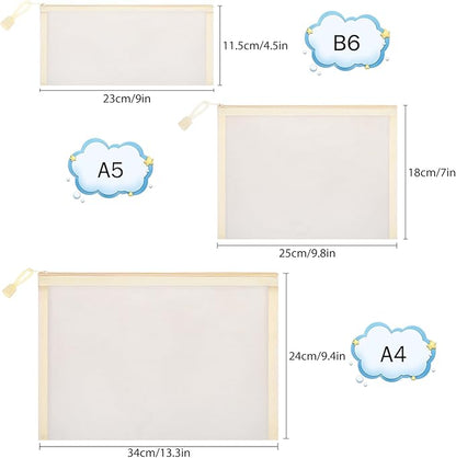 12 Pieces Zipper Nylon Mesh Pouch, Mesh Cosmetic Bags Makeup Bags Pencil Case, Multipurpose Travel Bags for Cosmetic School Office Supplies and Travel Accessories (Beige, Assorted Sizes)