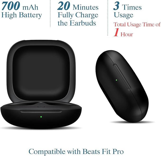 Jinstyles Wireless Charging Case Compatible for Beats Fit Pro, Portable Charger Case Replacement with Bluetooth Pairing Sync Button, 700mAh Built-in Battery (Not Included Earbuds) (Black)