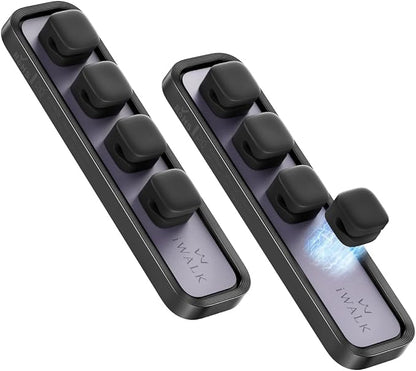 iWALK Magnetic Cable Holder,Reusable Adhesive Desktop Cord Organizer for 2-6mm Cables,4 Clips for Lightning & USB C/Micro Cables,Sticks to Wood,Glass,Metal, Marble,2-Pack,Black