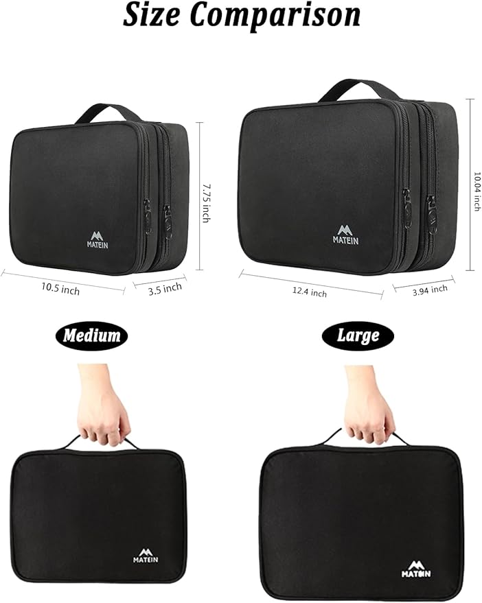 MATEIN Cable Organizer Bag, Large Travel Storage Bag Sturdy Tool Case with Handle for Phone Cord Electronics Accessories, Carrying Case for Tablet (Up to 12.9inch), Powerbank, Hard Drive, Black