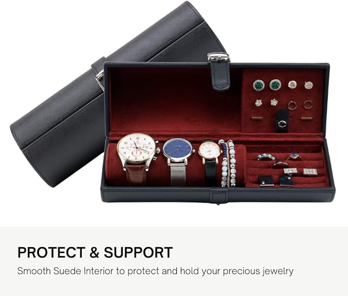 Travel size round Watch, Cufflinks and Jewelry Box and Organizer (Fabulous)
