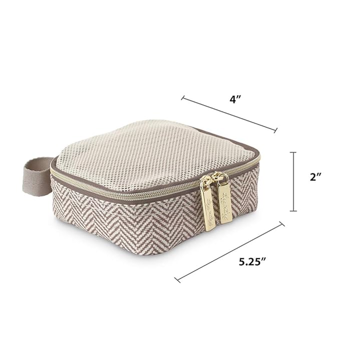 Itzy Ritzy Packing Cubes for Travel – Set of 3 Packing Cubes or Travel Organizers; Each Cube Features a Mesh Top, Double Zippers and a Fabric Handle (Taupe)