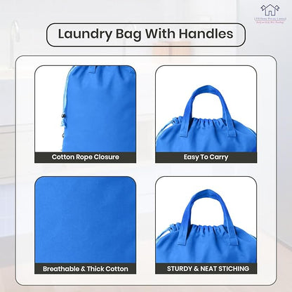 LFH Home Large Premium Cotton Canvas Laundry Bag with Drawstring and Handles Heavy Duty, Multi-Use, and Washable for Home, Travel, College or Storage 24x36 (Pack of 2)-Sky Blue