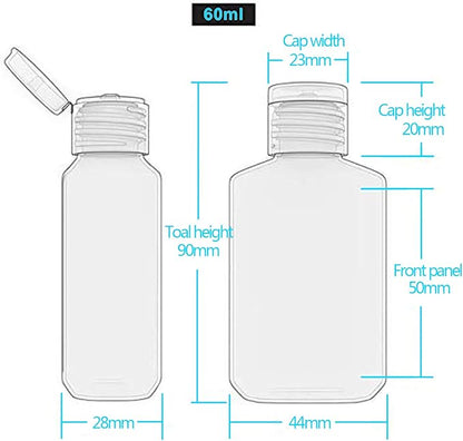 FOOCHY 60 Pack Clear Hand Sanitizer Bottles Empty Plastic Refillable Flip-Top Bottles for Hand Sanitizer Shampoo Lotion,etc - No BPA/Parabens, 60ml/2oz