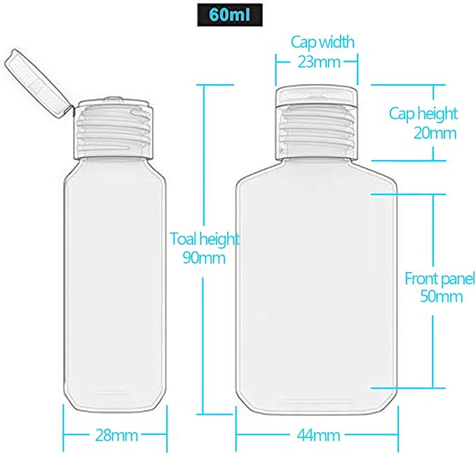 FOOCHY 120 Pack Clear Plastic Refillable Flip-Top Bottles for Hand Sanitizer Shampoo Lotion,etc - No BPA/Parabens, 60ml/2oz