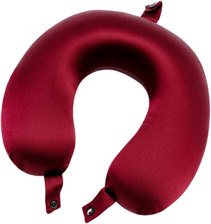 ROSEWARD 100% Mulberry Silk Neck Pillow for Travel 22 Momme Real Silk Travel Pillow for Pain Relief Sleeping, Pure Organic Silk Airplane Pillow, Anti Wrinkle Travel Pillow USA Made (Wine)