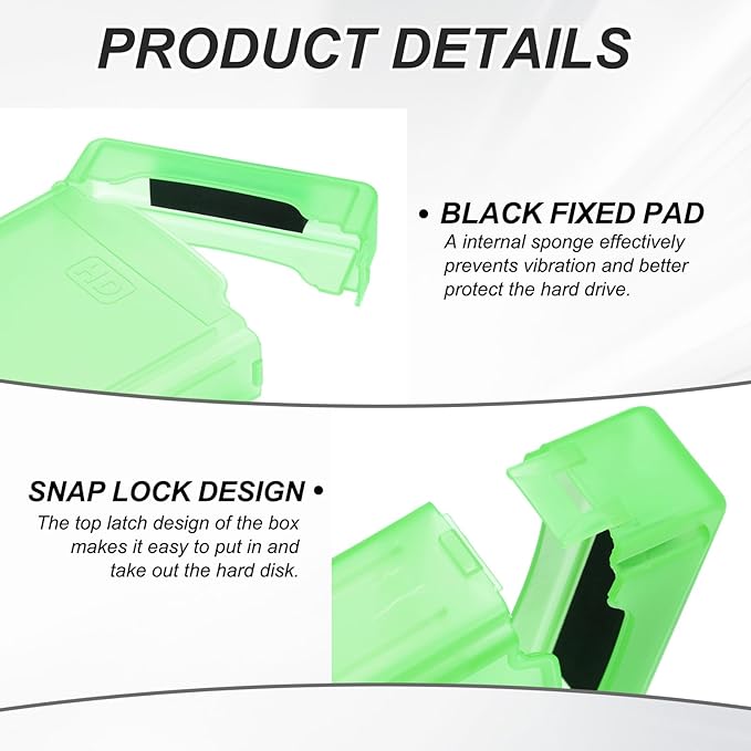 PATIKIL 6.5" x 4.5" Hard Drive Disk Case, 2Pcs Plastic Hard Disk Storage Box Portable Anti-Static Case for 3.5" External SSD HDD, Green
