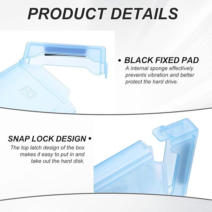 PATIKIL 4.5" x 3.2" Hard Drive Disk Case, 5Pcs Plastic Hard Disk Storage Box Portable Anti-Static Case for 2.5" External SSD HDD, Blue