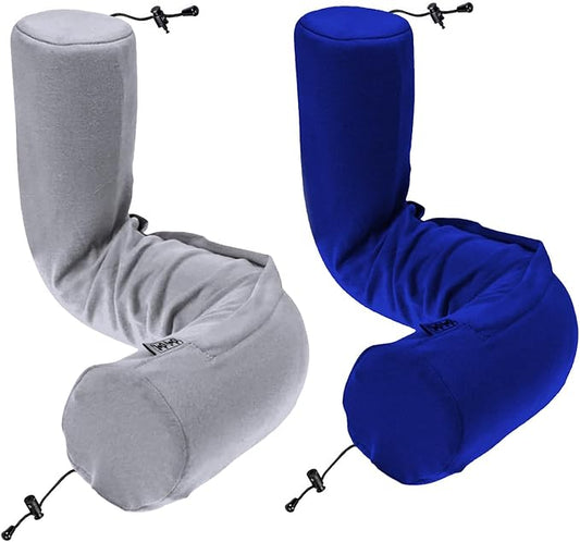 Dot&Dot Twist Memory Foam Travel Pillow for Airplanes - Travel Neck Pillow for Sleeping - Airplane Pillow for Neck Support, Chin, Lumbar and Leg - Adjustable, Bendable Neck Roll Pillow (Gray DBlue AC)