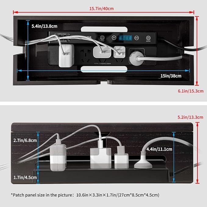Large Cable Management Box-Stylish Wire Organizer, Wire Concealer and Wire Management Box-Wire Management Box with Protective Sleeve (Brown)