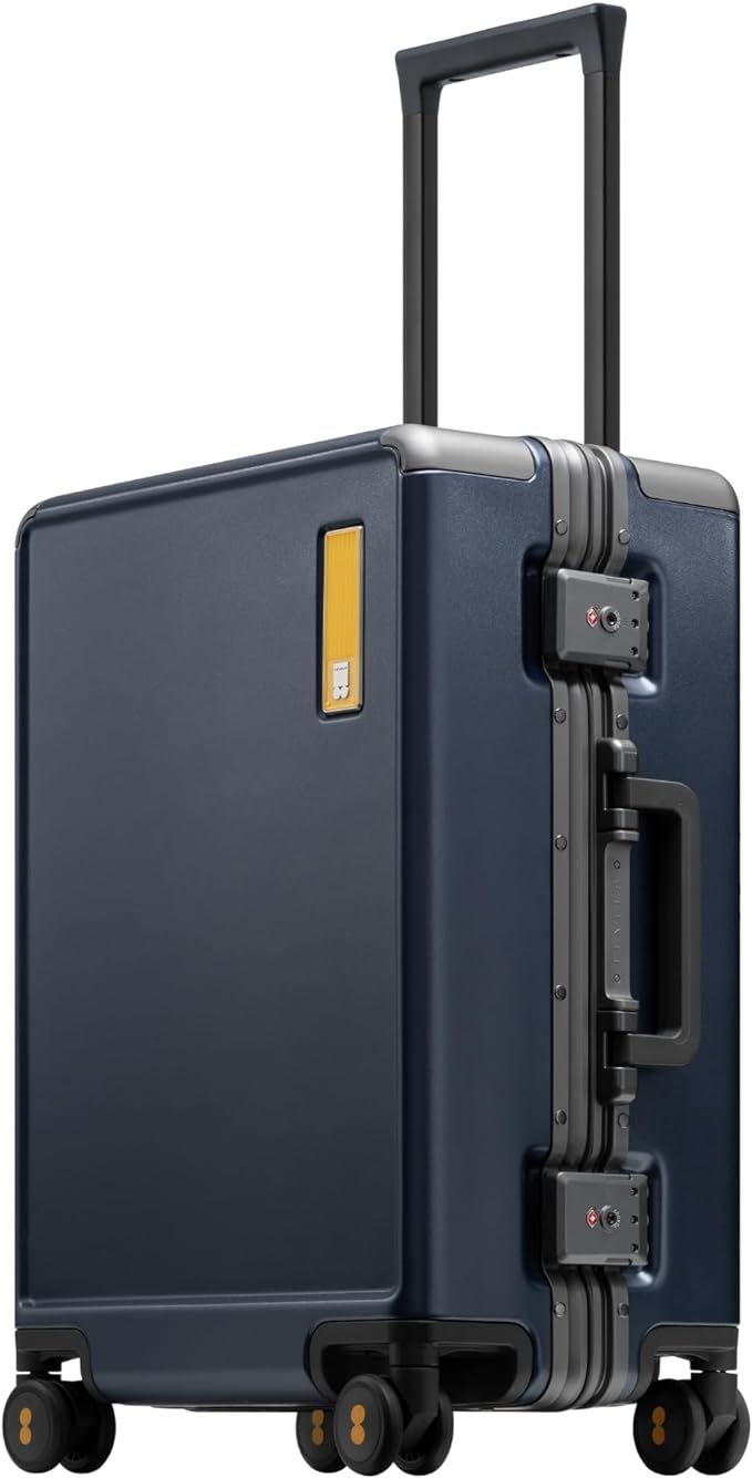 LEVEL8 Carry On Luggage Airline Approved Zipperless with Aluminum Frame, Hard Case Luggage with Spinner Wheels, Metal Travel Suitcase with Double Tsa Locks, 20 Inch, Blue