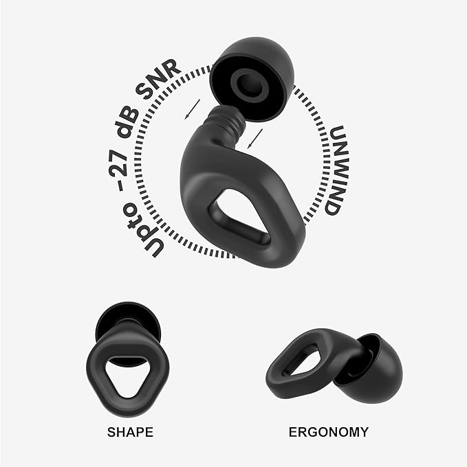 Zenz Unwind Ear Plugs for Sleeping Noise Reduction - Comfy Reusable Soft Silicone Earplugs for Focus, Study, Work - 8 Pair Eartips in XS/S/M/L - 27dB Hearing Protection with Storage Case - Onyx Black