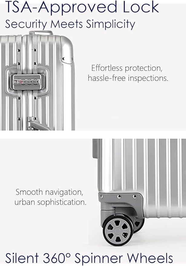 HotWay 28 Inch All Aluminum Checked in Luggage with Wheels, Hard Shell Zipperless Suitcase with TSA Locks, Large Travel Luggage, Silver
