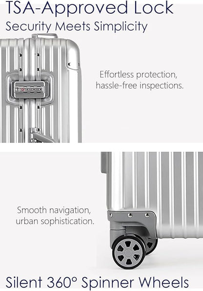 HotWay 20 Inch All Aluminum Carry On Luggage with Wheels, Hard Shell Zipperless Suitcase with TSA Locks, Silver Travel Luggage (22x14x9 Airline Approved)