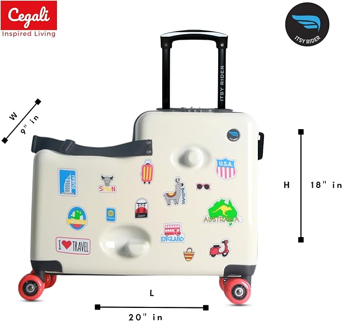 2025 Itsy Rider 20" Ride-on Suitcase for Kids with Double Spinner Red Wheels (Beige Traveler)