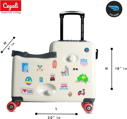 2025 Itsy Rider 20" Ride-on Suitcase for Kids with Double Spinner Red Wheels (Beige Traveler)