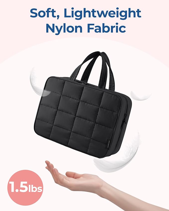 BAGSMART Travel Toiletry Bag with Jewelry Organizer, Hanging Travel Bag for Toiletries, Puffy Makeup Cosmetic Bag Organizer, Carry-on Travel Accessories Essentials, Black-L