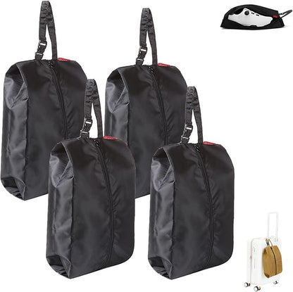 4Pack Travel Shoe Bags for Packing in Suitcase - Cleat Bags for Sports Smell Proof with Snap and Zipper, Waterproof Dustproof Shoe Pouch for Golf Soccer Gym Sports Travel (Khaki)