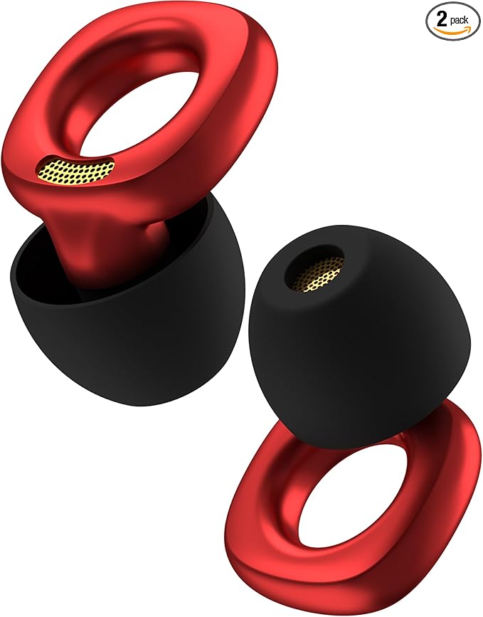 Audree Style Ear Plugs for Noise Reduction, Reusable High Fidelity Earplugs for Concerts, Musicians, Motorcycles, Study, Parent, Party, Flights & Noise Sensitivity, 18-29dB Noise Cancelling (Red)