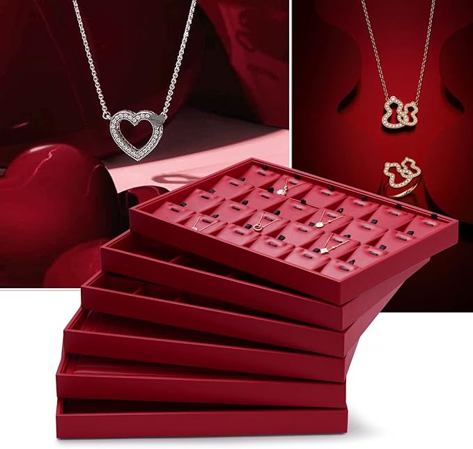 Oirlv Gorgeous Red Leather Jewelry Tray 12 Grid Jewelry Drawer Organizer Bracelet Earrings Watches Storage