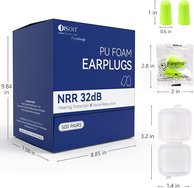 500Pairs Foam Earplugs, 32dB Disposable Noise Reduction Ear Plugs, Hearing Protection Bulk Ear Plugs for Shooting Range, Work, Travel,Concert Green