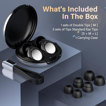 Ear Plugs, 35dB Silicone Earplugs with 4 Eartips and Carrying Case, Reusable Noise-Reducing Earplugs for Sleep, Everyday Noise Relief with Clear Speech for Sleep, Work, Study, Focus, Black