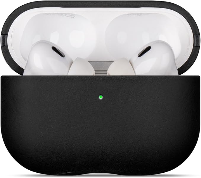 LOPIE Case for AirPods Pro 2nd Generation - Handmade AirPods Pro 2 Case Cover - Made of Crazy Horse Leather - Protective Hard Shell Cover Compatible with Wireless Charging - Vintage Style - Black