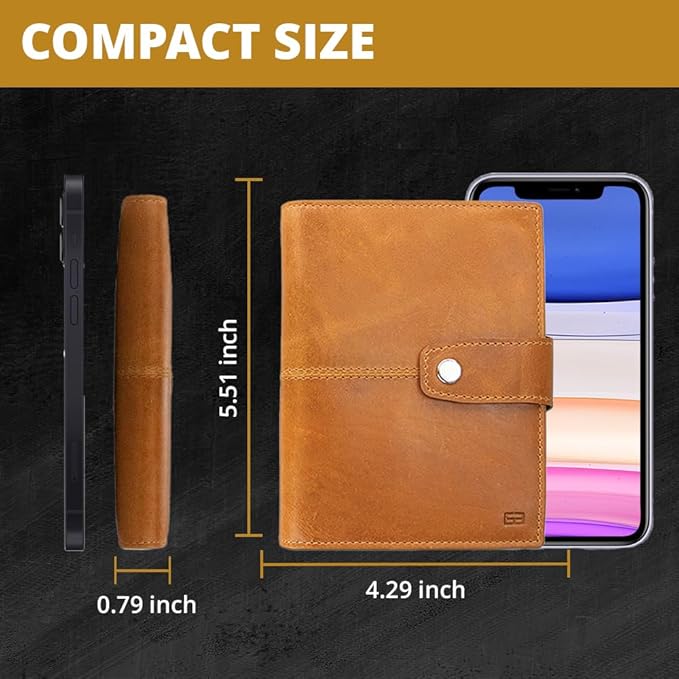 GARZINI Passport Holder with AirTag, Passport Wallet with RFID, Travel Accessories, Travel Document Holder with ID Window, Leather Passport Holder for 7 Cards, Brushed Cognac