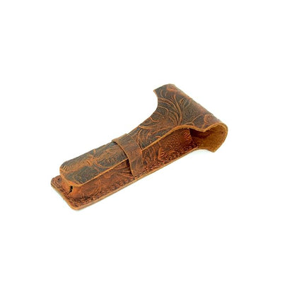 JJNUSA Handmade Sleeve Travel Pouch Leather Safety Razor Case, Double Edge Razor 4.5", Old Fashioned Razor Sleeve Shaving Accessories Men's Shaving Razor Flower Brown