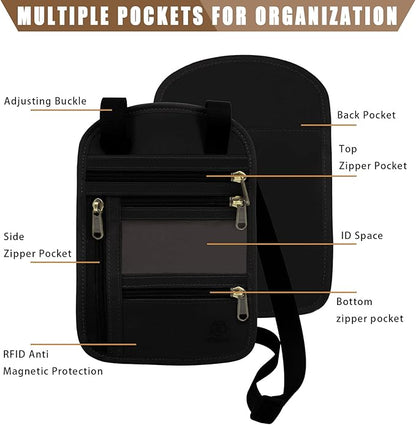 Ringsun Genuine Leather Passport Holder For Travel, RFID Blocking Slim Neck Wallet with Adjustable Strap for Women and Men, Travel Essentials to Keep Cash, Credit Cards and Documents Safe, Black